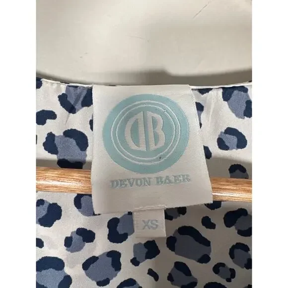 Devon Baer Womens 100% Silk Leopard Print V Neck Ruffle Blouse 3/4 Sleeve XS - Picture 8 of 10